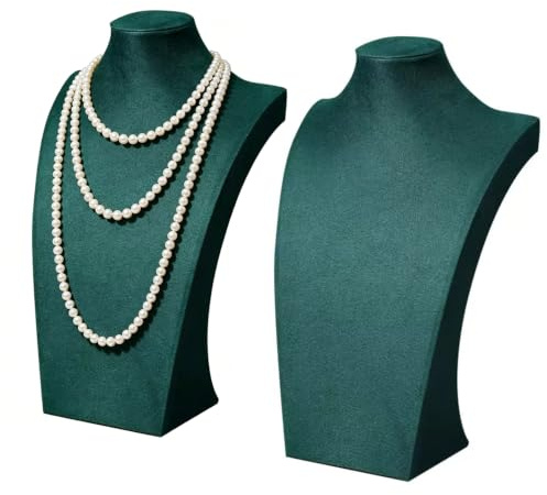 Jinavoty 2 Pcs Jewelry Display Busts Velvet Necklace Display Stand Necklace Mannequin Holder Stands for Selling, Trade Shows and Home Display (Dark Green)