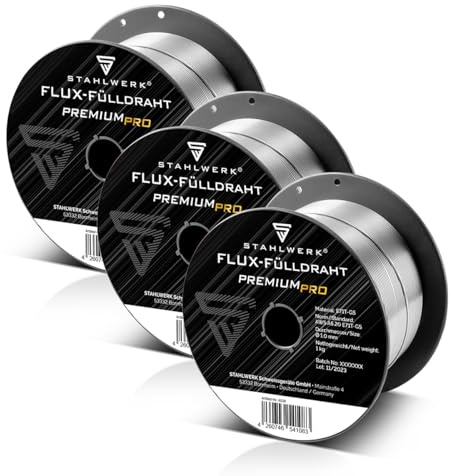 STAHLWERK Flux E71T-GS Lot de 4 fils de remplissage Ø 1,0 mm - Bobine D100 de 1 kg pour mandrin de 16 mm - Utilisation universelle - Fil de soudage auto-protecteur pour soudage sans gaz - Convient