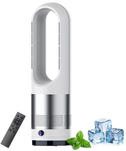 Ventilatore a Torre Caldo e Freddo, Ventilatore Purificatore d’Aria da 18 Pollici con 8 Velocità e Timer 1-8H, Flusso d’Aria Rotante a 80° e Schermo LED, Raffrescatore Oscillante Senza White + Silver