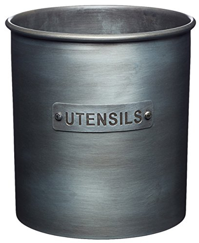 KitchenCraft Industrial Kitchen Vintage-Style Metal Utensil Holder, Worktop Canister for Spoons and Cooking Accessories, 13.5 x 14.5 cm – Grey