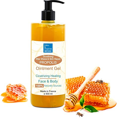 Gel al Propoli, Viso, Gel Riparatore, Pelle sensibile imperfetta, Calma la pelle irritata, Dopobarba, Sollievo dal prurito, Idratante, 500 ml