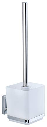 WENKO Wand WC-Garnitur Mod. Quadro Toilettenbürste offen Wandhalterung ohne Bohren Edelstahl rostfrei Kunststoffeinsatz Weiß 9,5 x 37 x 12,5 cm