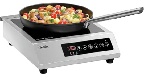 Bartscher Induktionskocher IK 30TCS-1 mit Fettfilter und Touch-Steuerung, 1 Kochstelle, 3000 W, SCHOTT CERAN®, Edelstahl, für Gastronomie