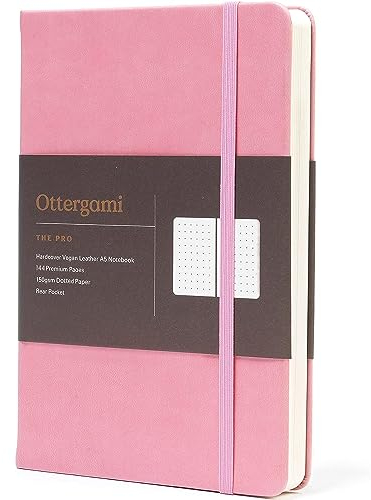 Ottergami Bullet Journal Notizbuch gepunktet - Hochwertiges, dickes Papier mit 150 g/m² und 144 Seiten - The Pro Notizbuch A5 dotted Bulletjournal mit Punktraster - Veganer Ledereinband