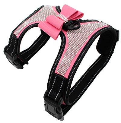 Newtensina Noeuds Papillon Harnais pour Chien avec Diamante - Rose - S