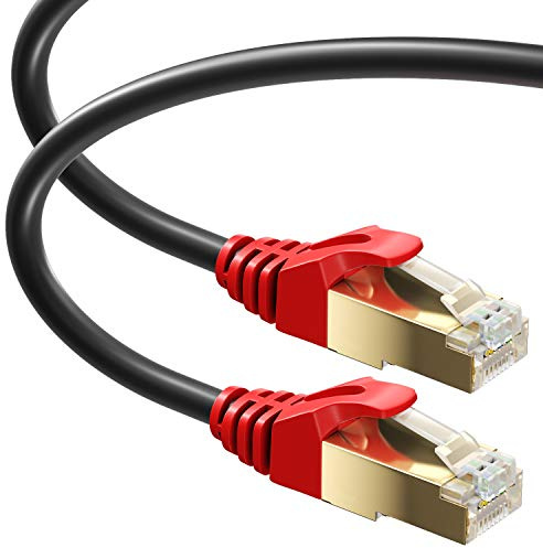 MutecPower 5m CAT 7 Impermeables para Exteriores - RJ45 Cable de Red ethernet Latiguillo para soterramiento Directo - SSTP - 600 MHz - Negro 5 Metros con bridas y clips