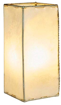 Janka - Lámpara de mesa oriental de piel cuadrada de 30 cm, pequeña lámpara de mesa marroquí de metal, pantalla de piel | Decoración oriental de Marruecos Color Beige Natural