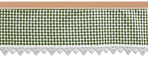 SeGaTeX home fashion Querbehang Leni grün-weiß Karierter Stoff/Kurzgardine mit kleinen Herzen im Landhaus-Stil/Reihband Oben, Besatz aus feiner Vogtländischer Spitze Höhe x Breite 27 x 94 cm