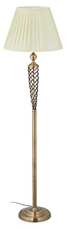 relaxdays Lampada da Terra Antica, Paralume in Stoffa Base Decorativa in Metallo, Piantana, HD: 157x42 cm, Ottone/Bianco