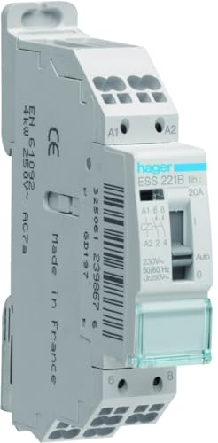 contacteur modulaire - commande manuelle - 20a - 2 contacts nf - 230v - hager ess221b