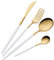 16 Piece White and Golden Cutlery Set,White Handle Knife Fork Spoon Set,White Gold Stainless Steel Cutlery,4 Person Dinner Set (White Gold)