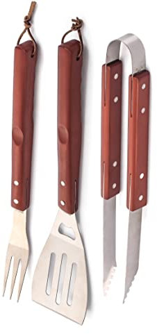 MAURY'S GRILL SET DA 3 UTENSILI PER BARBECUE CON MANICO IN LEGNO 41 CM