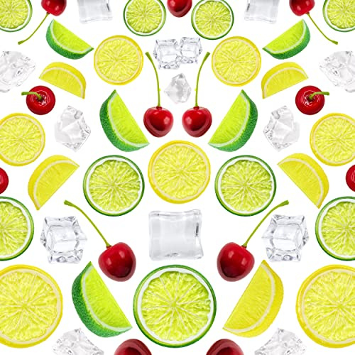 Tevrel 70Pcs Artificial Lifelike Cherries Lemon Lime Slices and Wedges.Decorative Lemon Slices and Blocks Red Black Cherries Fake Fruit Fake Crushed Ice Cube for Home Kitchen Party Wedding DIY Craft