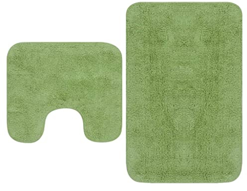 Tidyard 2-TLG. Badematten-Set, Badematte mit U-formigen WC-Vorleger aus Baumwolle, Badteppich Toilettenmatte Badezimmer Teppich Badgarnitur Duschvorleger Stoff Grün