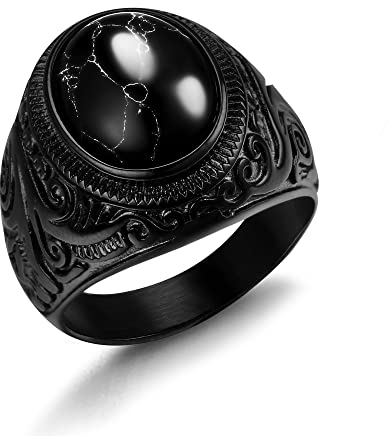 Dochais Elegantes Geschenk für Männer - Herren-Ring aus Edelstahl, Schwarzer Edelstein Siegelring