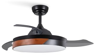 CREATE / WIND CLEAR/Deckenventilator mit Beleuchtung Schwarz und Dunkles Holz mit Fernbedienung / 6 Geschwindigkeiten, Sommer-Wintebetrieb, einziehbare Flügel, programmierbar, 40W, Ø108cm