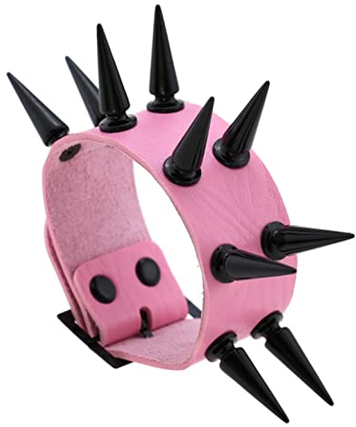 CHOUBAGUAI Punk-Gothic-Nieten-Armband für Damen und Herren, neues Geschenk, Harajuku, Vintage-Hip-Hop-Rosa, PU-Leder-Armband, Ring-Set, Schmuck-Rosa-Schwarz