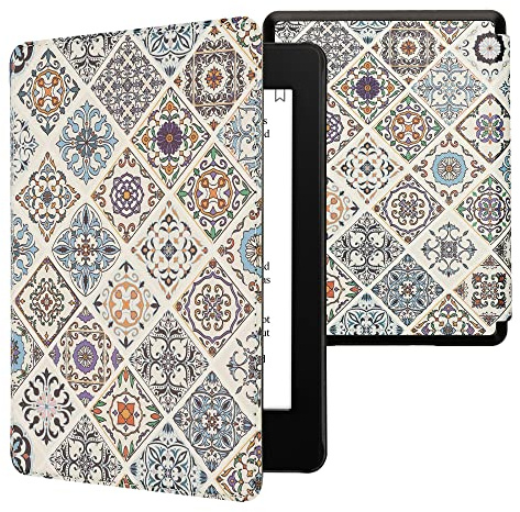 kwmobile Klapphülle kompatibel mit Amazon Kindle Paperwhite 11. Generation 2021 Hülle - Flipcase für Kindle Paperwhite Hülle mit Magnetverschluss - Holz Marokkanische Fliesen