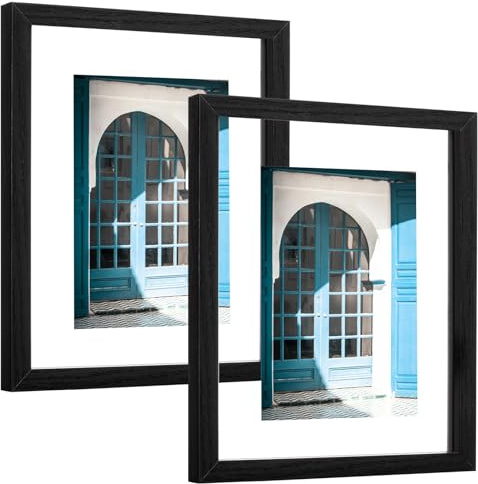 eletecpro 8x10 Floating Picture Frames with Double Real Glass Cover, Floating Display 5x7, 4x6 or Smaller Photos and Artwork, Vertical or Horizontal Wall Mount, Home Decor, Black, 2 Pack