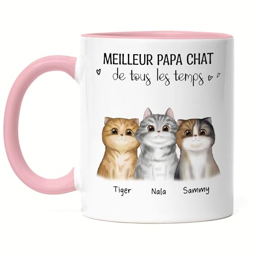 Kiddle-Design Katzenbesitzer Tasse Rosa Personalisiert Geschenk Katzenpapa 3 Katzen Katzenliebhaber Katzenmotiv Spruch Name Katzenfreund Haustier