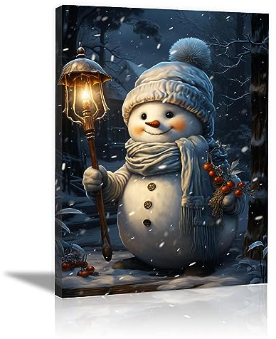 SHYAMIC Bilder Weihnachten Leinwandbild Kunstdruck, Beige Niedlicher Schneemann Wandbild X-Mas Fenster Fotodruck Kunstdruck Leuchtbild, Weihnachten Winteridylle Effekt - 75x115cm Gerahmt