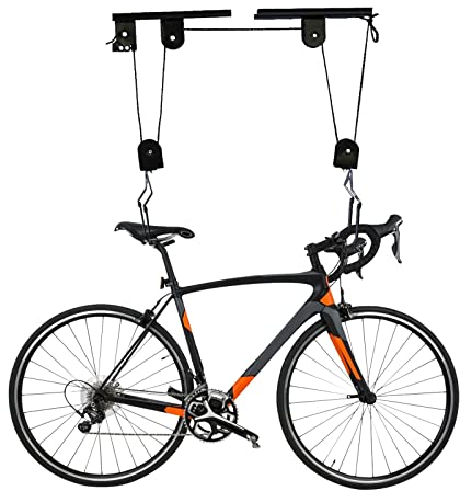 Fahrradlift mit Flaschenzug und Seilzug -Robuste Fahrrad Wandhalterung für Mountainbikes, Rennräder und Kinderfahrräder - platzsparende Montageständer für Dachbox und Garage