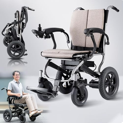 Bueuwe Elektrischer Rollstuhl Faltbar Leicht, 20KM Reichweite, Tragkraft 120kg, 260W Motor, Ultraleicht Elektromobil, Flugzeugzugelassen, Rollstuhl Elektrisch für Senioren und Außenbereich