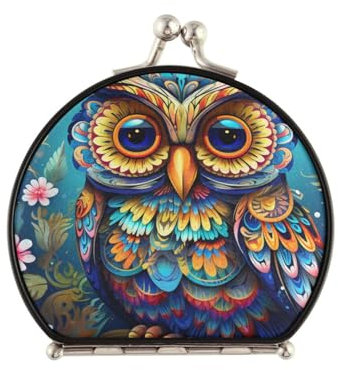 NYYYTTTEU Blumenmuster Eule Makeup Kleiner Spiegel für Handtaschen,Faltbar Kompaktspiegel Tragbarer Klappspiegel Taschenspiegel für Reisen