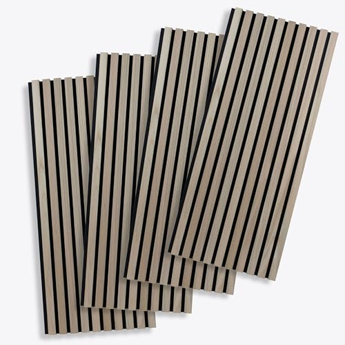 PROVISTON 4er Set Akustikpaneele Holz 120 x 60 cm - Wandpaneele Eiche Natur 3D MDF Lamellen Holzoptik Filz-Untergrund