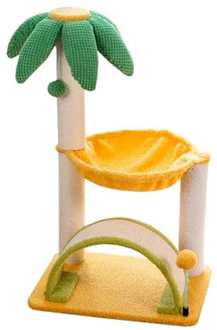 ASHSDI Katzen Kletterbaum Katzenbaum Hoch Kokospalmen-Katzenbaum Für Den Innenbereich, Sisal-Katzenkratzbäume, Katzenbaumturm Mit Hängematte Katzenmöbel