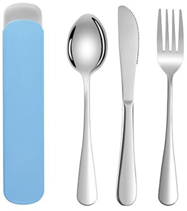 Camping Besteck Set, 3 Stück Edelstahl Löffelmesser und Gabel, Wiederverwendbare Campingbesteck für Outdoor Reise, Tragbares Geschirr Set für Büro, Schule, Camping