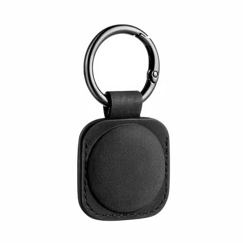 AirGear® OneTag - AirTag Schlüsselanhänger Soft-Touch Leder, Anhänger aus Leder, Case, Hülle kompatibel mit Apple AirTag - extra Kratzfest (Black)