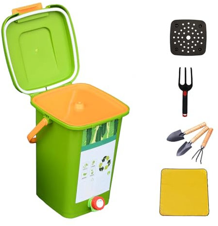 avec Robinet pour Collecter Le Liquide De Compost Composteur Cuisine 2/2,6/4/5 Gallons Recyclage Pratique des Déchets Alimentaires Composteur Appartement,Style4(20L)-2Set