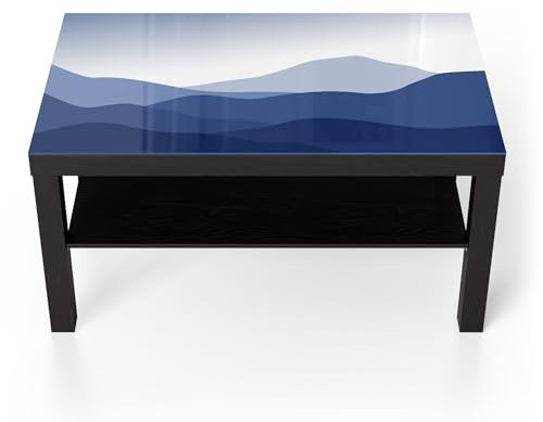 DEQORI Glastisch | schwarz groß 90x50 cm | Motiv Berge im Blauschleier | ausgefallener Beistelltisch aus Glas | Hochglanz Couchtisch fürs Wohnzimmer | moderner Couch Tisch mit Design