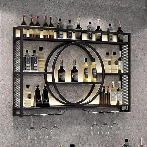 GLHKFBD Portabottiglie da Parete in Arte del Ferro, Moderno Portabottiglie da Parete con Porta Calici, Porta Bottiglie di Vino da Parete, Porta Bottiglie da Vino per Cucin Bar(Size:100CM)