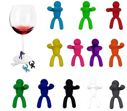 Wine Glass Marker, Drink Markers, 12 Pieces Wine Glass Markers Creative Silicone Humanoid Wine Glass Markers for Identification and Decoration of Drinks at Party