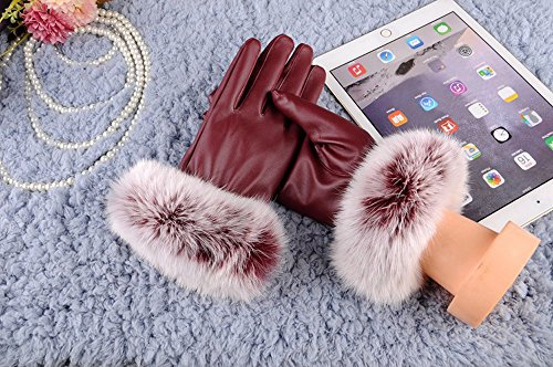 Handschuhe Fäustlinge Herren Damen Schwarz Lederhandschuhe Herbst Winter Warme Kaninchen Fäustlinge Skihandschuhe Fäustlinge Herren (Rot, Einheitsgröße)