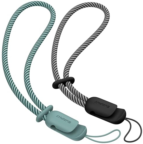 SURPHY Cordino per Cellulare,2 Pezzi Regolabili Universale Cordino,Laccio da Polso in Nylon Resistente e Antifurto,Compatibile con Ventilatori Portatili/Chiavi/Portafogli,24cm(Nero & Verde)