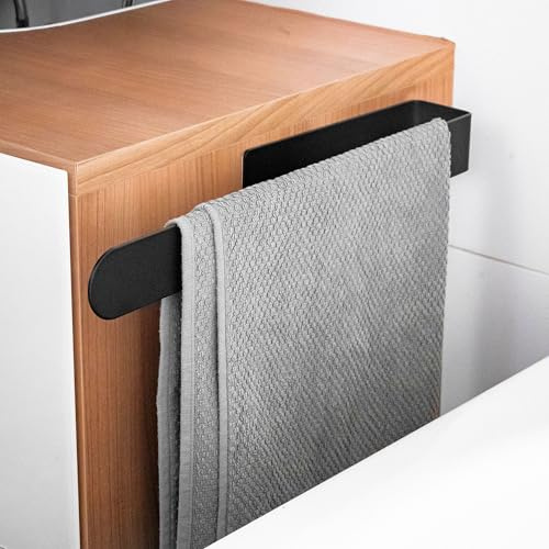 ELMOWO - Premium Edelstahl Handtuchhalter ohne Bohren selbstklebend inkl. Spezialkleber (extrem sicherer Halt) Wand Handtuchstange für Bad - Handtuch Halterung zur Wandbefestigung zum Kleben (schwarz)