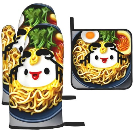 Juego de 3 manoplas de horno y soportes para ollas de Navidad con forma de huevera, fideos y ramen, resistentes al calor, regalo de cocina para cocinar