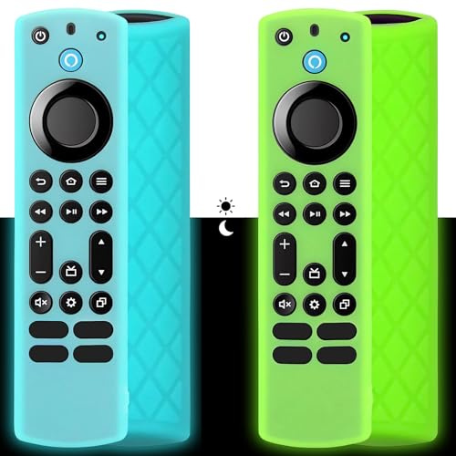 Momowin 2 Silikon Fernbedienungsabdeckungen,Kompatibel mit Fire TV Stick 4th Generation，Toshiba Fernbedienung,rutschfeste Silikon Schutzhülle (Grün + Blau)