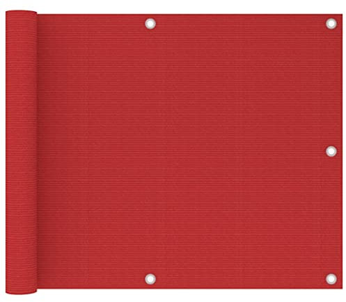 puraday Outdoor Sichtschutz 75x600 cm Terrassebespannung mit Ösen PE Seil Balkonsichtschutz Garten Balkonverkleidung Schimmel und UV Beständig Blickdichte Balkonabdeckung Rot HDPE