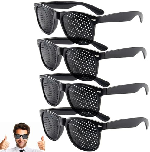 ZXJLWR Rasterbrille, 4 Stück Rasterbrille Augentraining, Schwarze Lochbrille für Augentraining Original, Pinhole Glasses, Lochbrille für Augentraining, Sehvermögen-Verbesserung