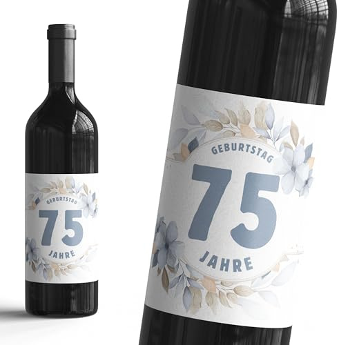 75 Jahre Geburtstagsfeier Flaschenetikett - 6er Set Deko-Etiketten für Wein, Sekt & kleine Geschenkideen - selbstklebende Aufkleber als Geburtstagsdeko