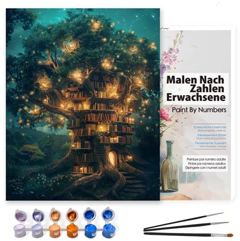 Bougimal Malen nach Zahlen Erwachsene, DIY Handgemalt Ölgemälde Kit Mit 3 Pinseln und Acrylfarbe, Als Geschenk 40X50CM, Ohne Rahmen, Baumhaus