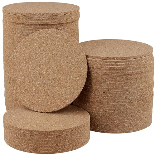 FAAING 80 Stück 10cm Untersetzer Kork Rund, 3mm Dicke Korkuntersetzer Rund, Holz Glasuntersetzer Kork Saugfähige Gläser Untersetzer für Bar Home Restaura