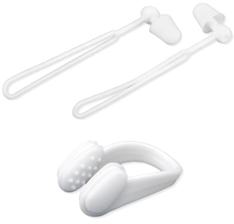 3 pièces pince nez antidérapant avec 1 paire de bouchons d'oreille anti-perte, avec boîte de rangement, pour adultes et enfants (blanc).