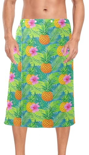 Amooorous Toalla de rizo para hombre, diseño de piña, hoja de palma, verde, para verano, 60 x 28 pulgadas, para gimnasio, dormitorio, sauna, falda para hombre