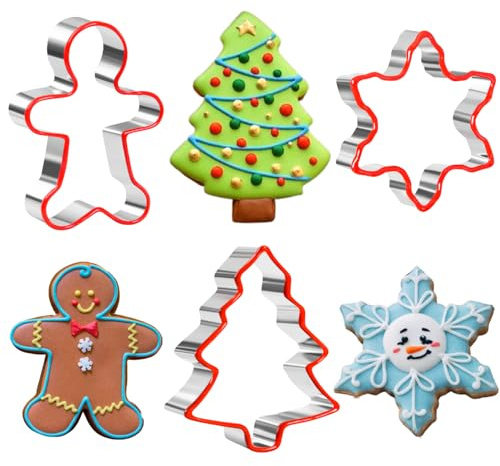 3-teiliges Weihnachts-Ausstechformen-Set, Lebkuchenmann, Schneeflocke, Weihnachtsbaum-Form mit rotem weichem PVC-Rand, Weihnachts-Ausstechformen zum Backen