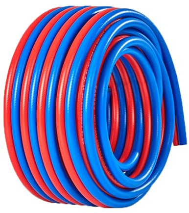RSBFER Tuyau de Chalumeau Double, Tuyau oxygène-acétylène, Rouge et Bleu, Tuyau Industriel antidéflagrant pour la découpe et Le soudage,15m